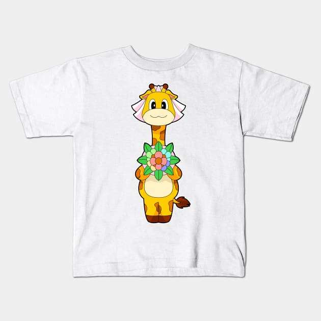 Giraffe Bride Flowers Wedding Kids T-Shirt by Markus Schnabel